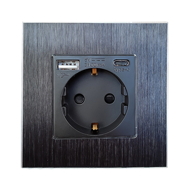 پریز برق+شارژر USB+Type C آلومینیوم